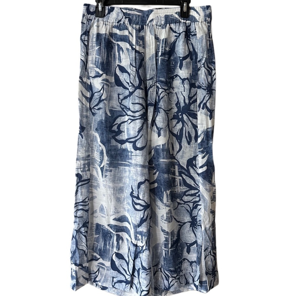 Ethyl Woman’s Hawaiian Print Elastic Waist Wide Leg Sheer Pants with Side Slits
